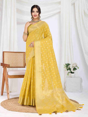 Yellow Pure Tissue Silk Banarasi Saree With Brocade Blouse Piece