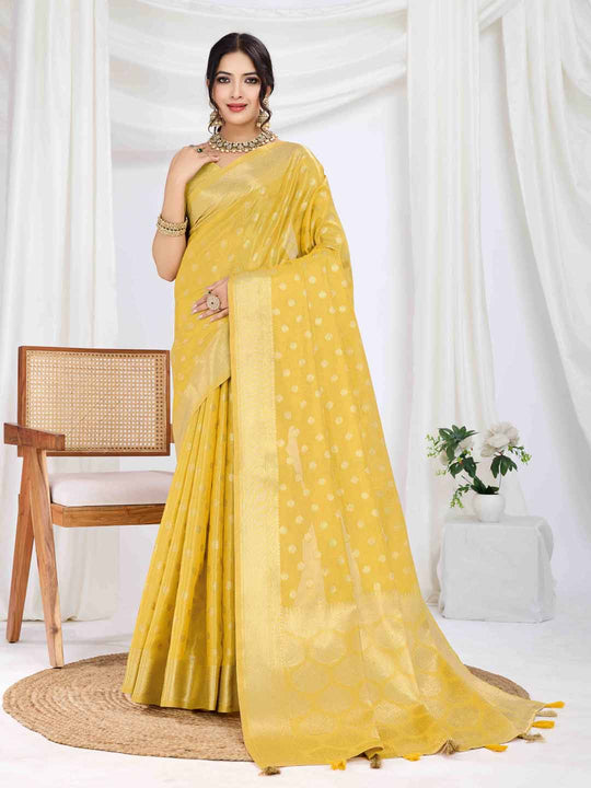 Yellow Pure Tissue Silk Banarasi Saree With Brocade Blouse Piece