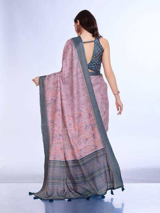 Lavender Poly Silk Daily Wear Saree With Blouse Piece