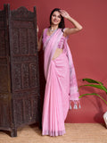 Pink Linen Blend Saree With Blouse Piece