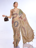 Beige  Linen Blend Saree With Blouse Piece
