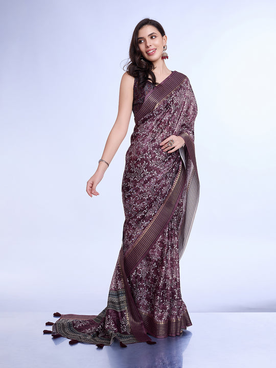 Purple Poly Silk Daily Wear Saree With Blouse Piece