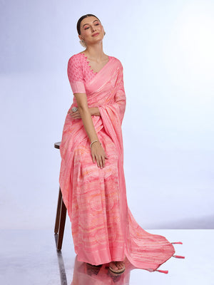 Pink Georgette Saree With Blouse Piece