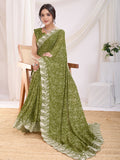 Olive Poly Georgette Festive Wear Saree With Blouse Piece