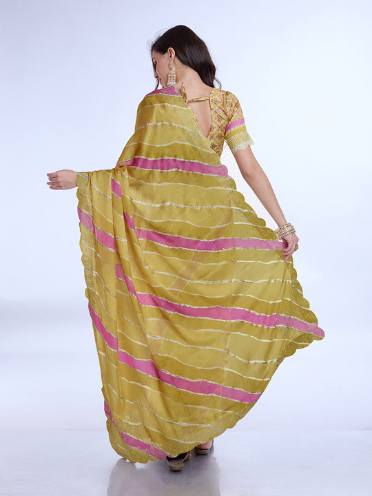 Yellow Poly Chiffon Festival Saree With Blouse Piece