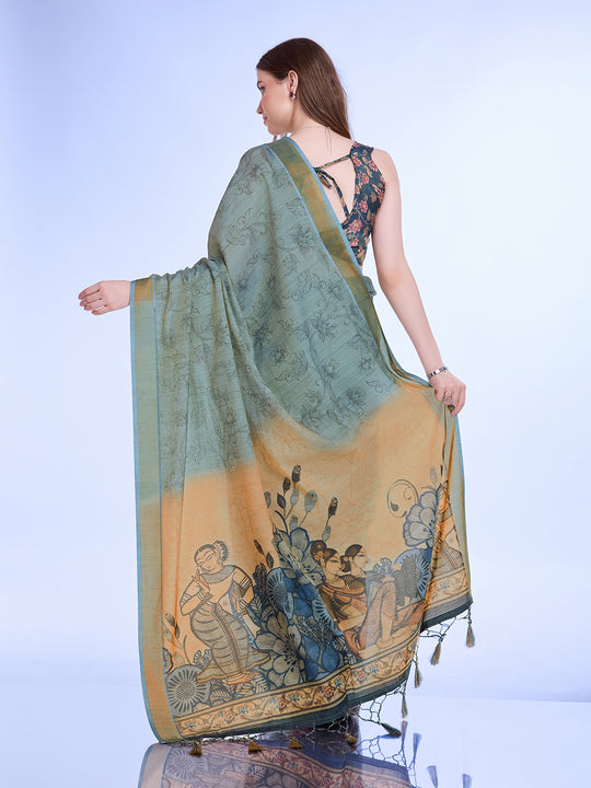 Sea Green Poly Silk Festival Saree With Blouse Piece