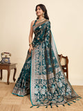 Teal Green Soft Silk Sarees Premium Two Tone Satin Fabric With Unique Designs Saree With Blouse Piece