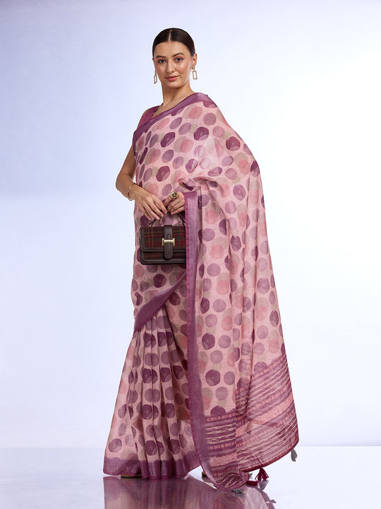 Burgundy Linen Blend Saree With Blouse Piece