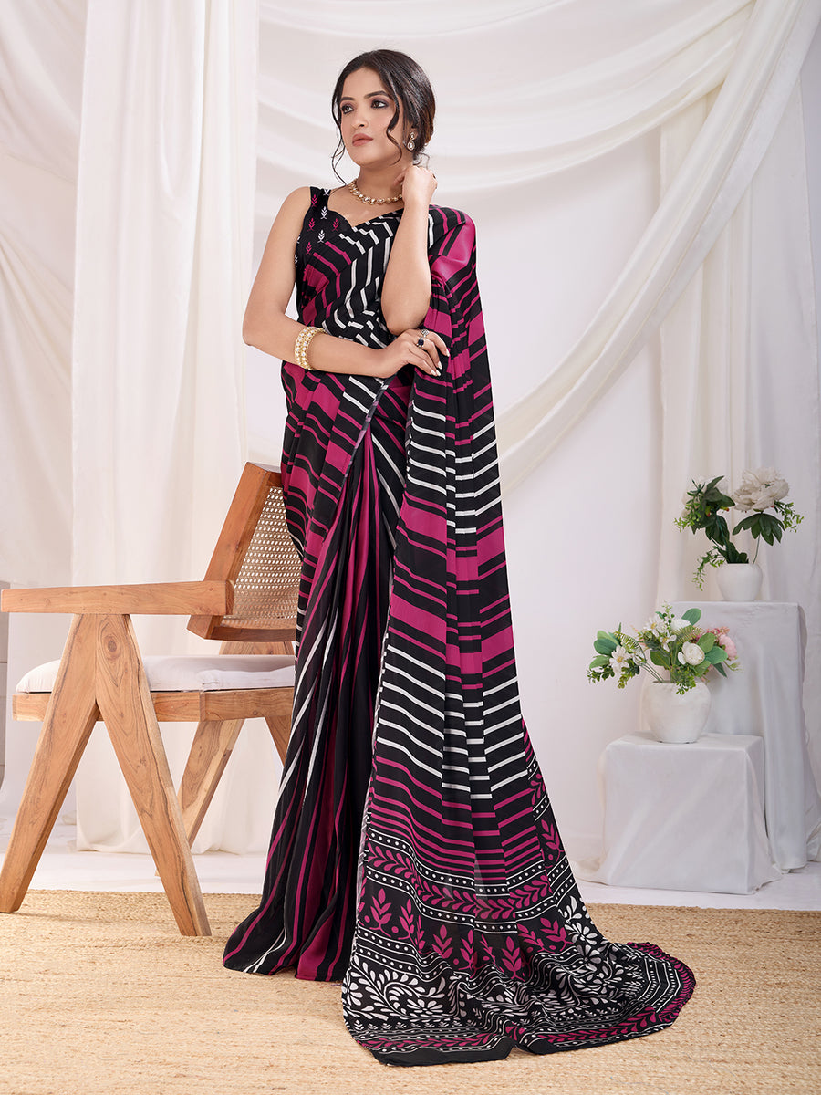Buy Pink Satin Ready To Wear Saree With Blouse Piece 88638 Online ...