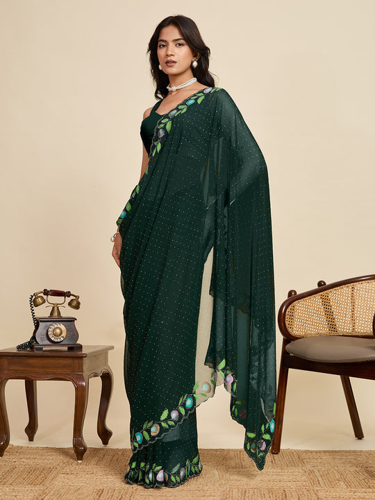 Green Georgette Soft Silk Saree With Blouse Piece