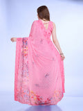 Pink Poly Chiffon Festival Saree With Blouse Piece