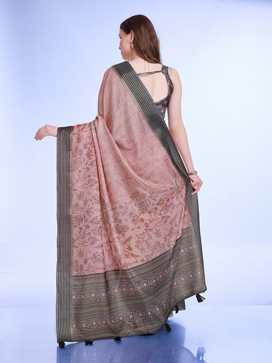 Pink Poly Silk Daily Wear Saree With Blouse Piece