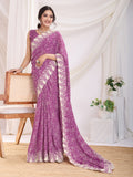 Purple Poly Georgette Festive Wear Saree With Blouse Piece