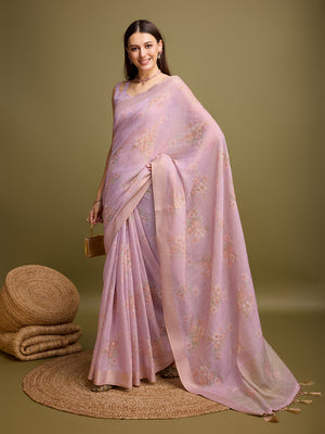 Lavender Tissue Saree With Blouse Piece