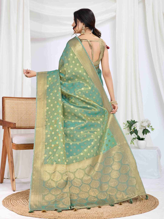 Seagreen Pure Tissue Silk Banarasi Saree With Brocade Blouse Piece