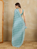 Poly Georgette Geometric Printed Saree With Embroidered Border And Blouse Piece