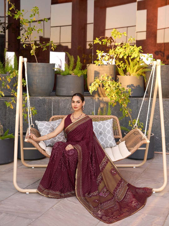 Maroon Silk Saree With Blouse Piece