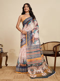 White Linen Saree With Jari Border All Over Single Colour Printed Saree With Blouse Piece