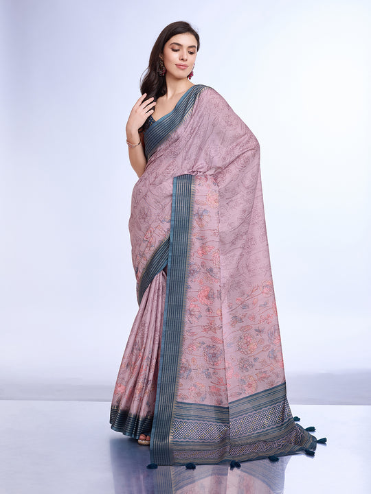 Lavender Poly Silk Daily Wear Saree With Blouse Piece
