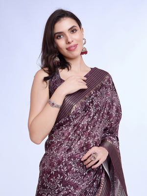 Purple Poly Silk Daily Wear Saree With Blouse Piece