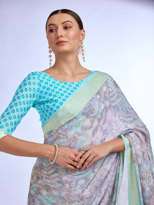 Grey Georgette Saree With Blouse Piece