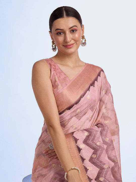 Violet Cotton Blend Saree With Blouse Piece