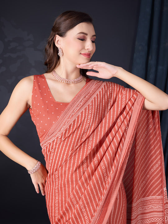 Rust Poly Georgette Saree With Blouse Piece