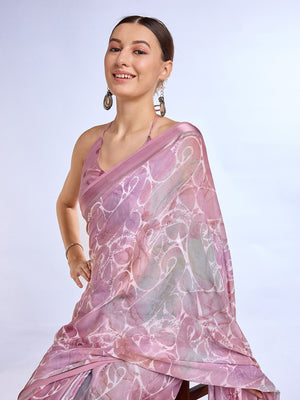 Pink Georgette Saree With Blouse Piece
