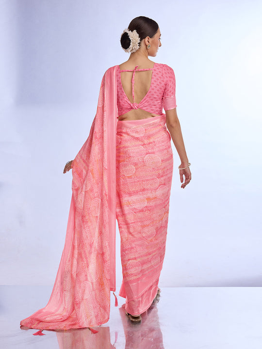Pink Georgette Saree With Blouse Piece