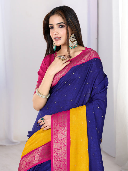 Pure Silk Woven Zari Saree With Jacquard Border And Blouse Piece