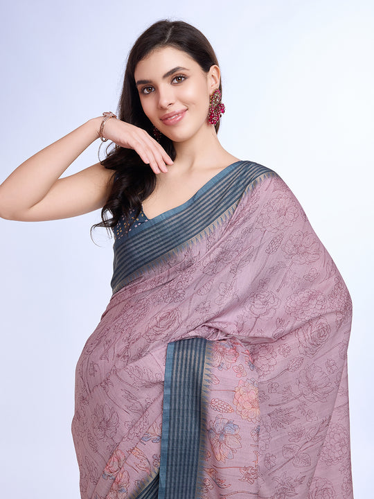 Lavender Poly Silk Daily Wear Saree With Blouse Piece