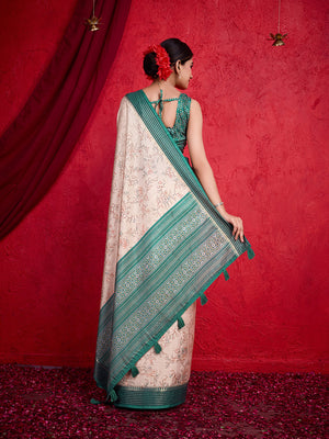 Cream Poly Silk Festival Saree With Blouse Piece