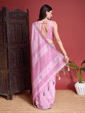 Pink Linen Blend Saree With Blouse Piece