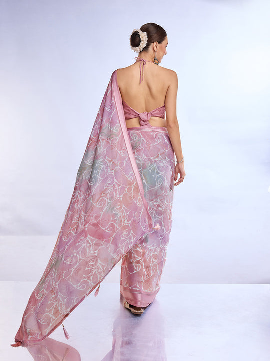 Pink Georgette Saree With Blouse Piece