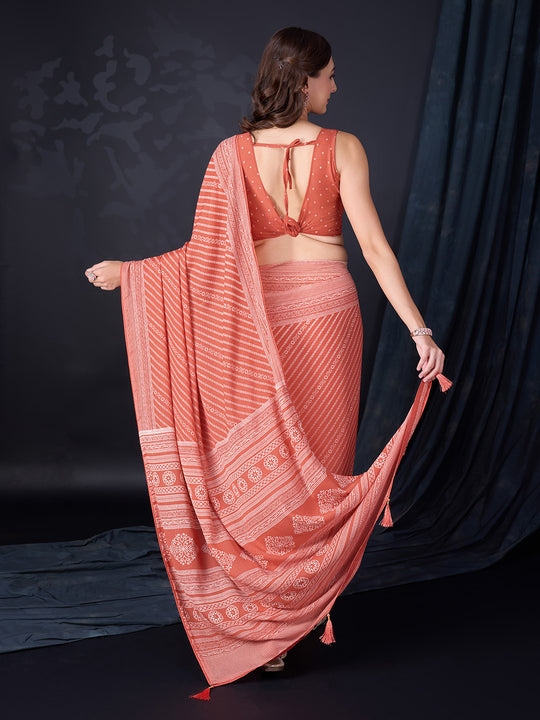 Rust Poly Georgette Saree With Blouse Piece