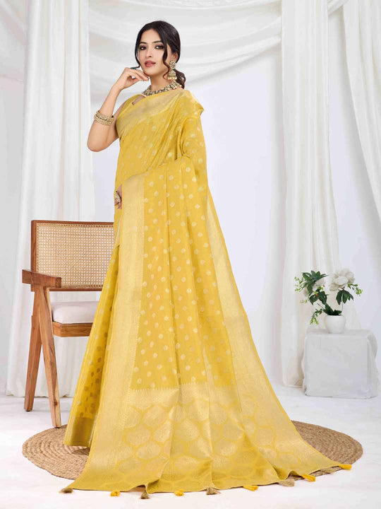 Yellow Pure Tissue Silk Banarasi Saree With Brocade Blouse Piece