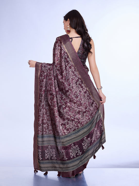 Purple Poly Silk Daily Wear Saree With Blouse Piece