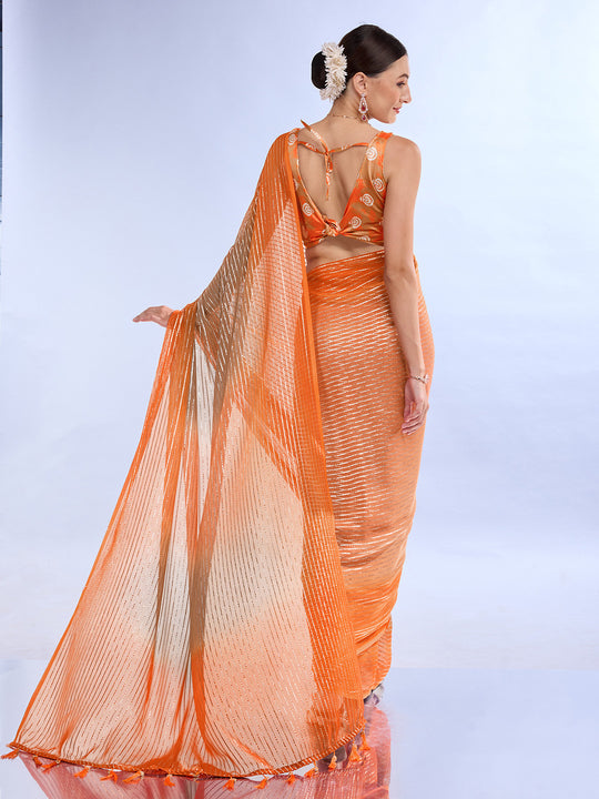 Orange & Yellow Weightless Saree With Blouse Piece