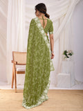Olive Poly Georgette Festive Wear Saree With Blouse Piece
