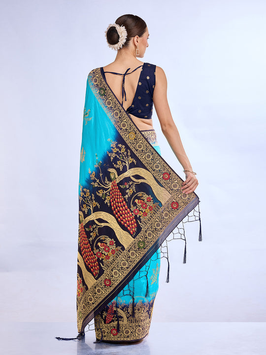 Blue Pure Silk Saree With Blouse Piece