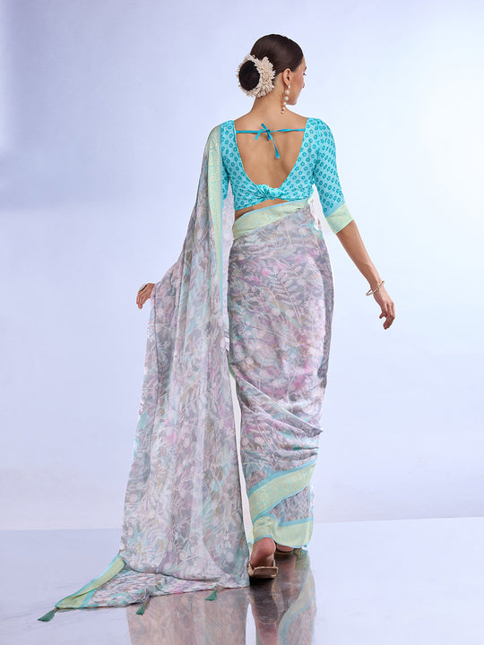 Grey Georgette Saree With Blouse Piece