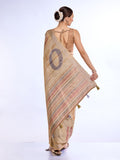 Beige  Linen Blend Saree With Blouse Piece