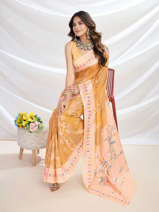 Orange  Handloom Silk Festive Wear Saree With Blouse Piece