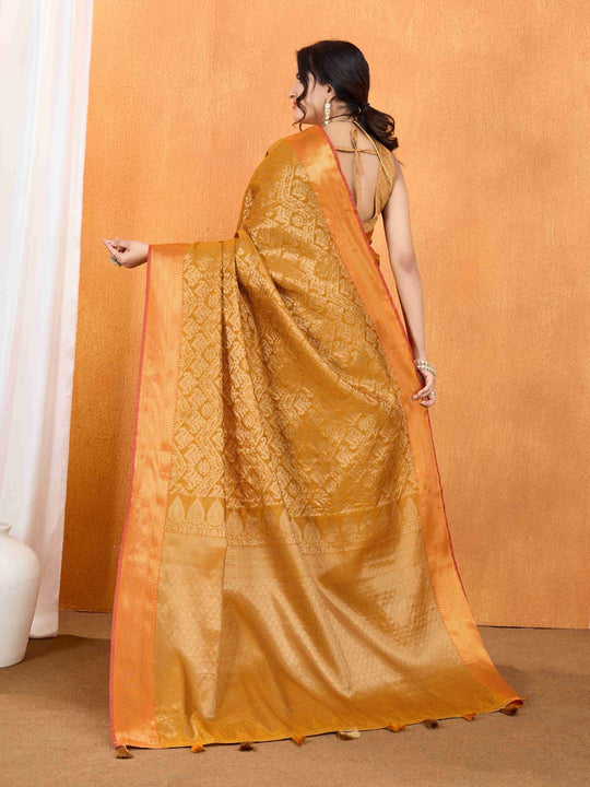 Mustard Yellow Ikkat Woven Kajeevaram Silk Rich Pallu With Blouse Piece