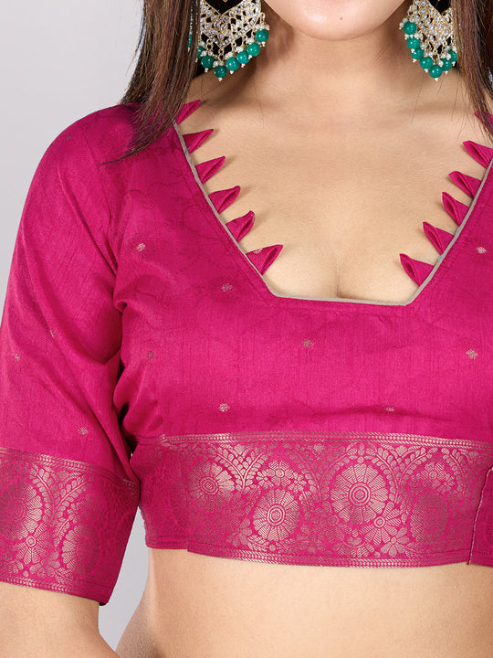 Pure Silk Woven Zari Saree With Jacquard Border And Blouse Piece