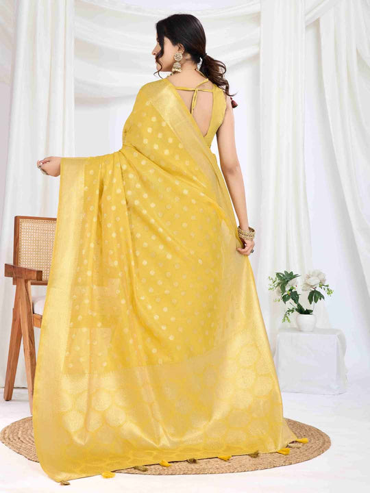 Yellow Pure Tissue Silk Banarasi Saree With Brocade Blouse Piece