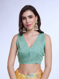 Lime Green Poly Chiffon Festive Wear Saree With Blouse Piecde