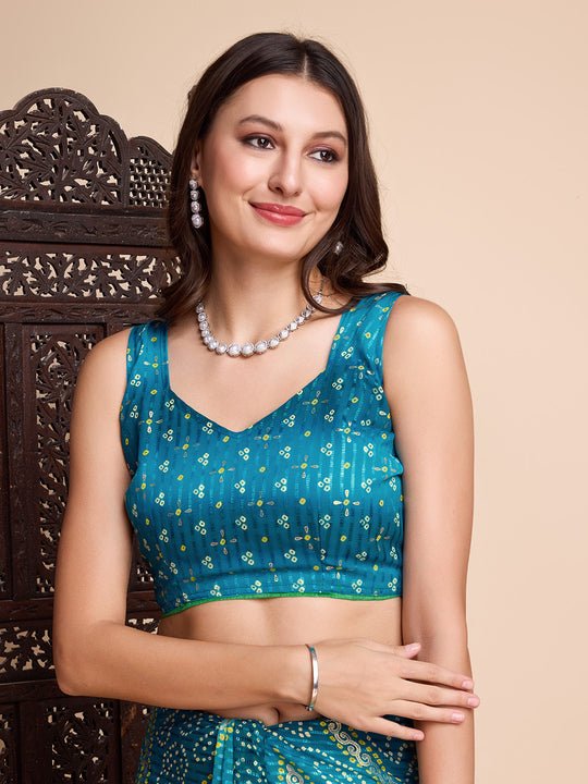 Green Weightless Poly Chiffon Saree With Blouse Piece