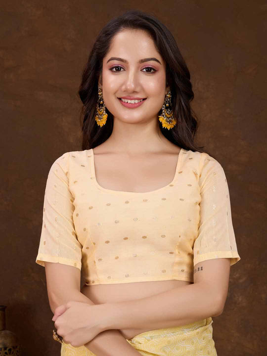 Yellow Crepe Georgette Gold Foil Embellished Printed Saree With Blouse Piece