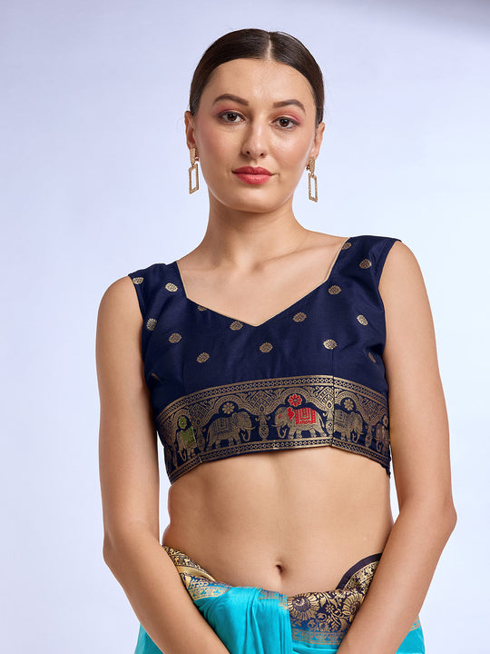 Blue Pure Silk Saree With Blouse Piece